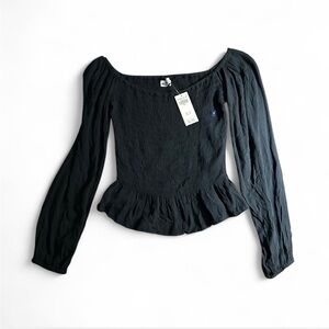 Hollister Black Off the Shoulder Long Sleeve Smocked Blouse NWT